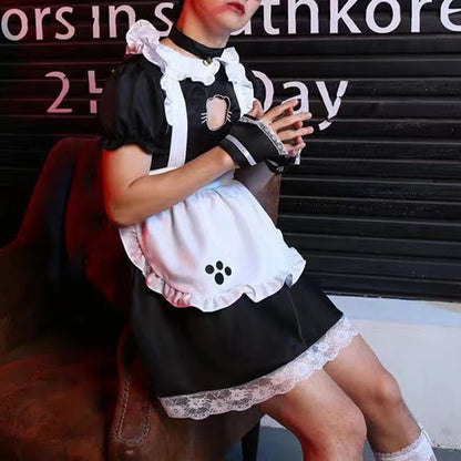 sanyamk Mens Sexy Cute Dress Suit Genderless Youth Cosplay Lolita Male Maid Maid Headband Neckband Wristband Skirt Suit Unisex