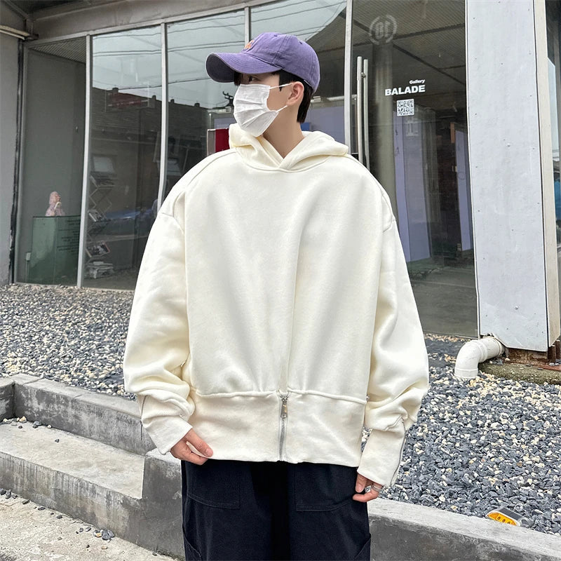 sanyamk Solid Hoodies Men American Style Simple Unique High Street Baggy All-match Stylish Leisure Prevalent Hip Hop Handsome Outdoor