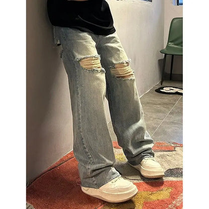 sanyamk American style summer retro high street washed jeans for men and women hip-hop straight fit loose and handsome casual pants y2k