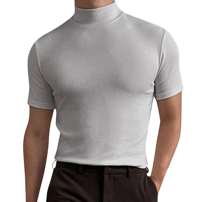 sanyamk Spring And Summer Turtleneck Male Tees Streetwear Solid Short Sleeve Pullovers Tops Casual Basic Slim Men T-Shirts 2023 Clothes