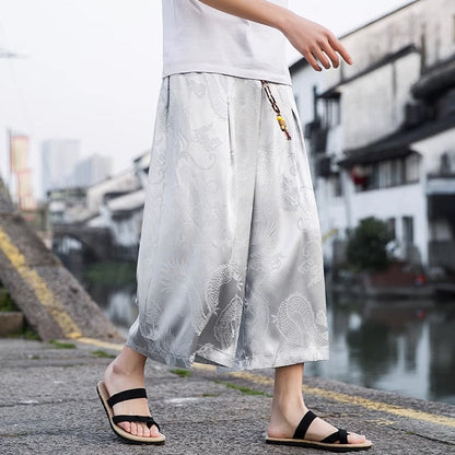 Bonsir Summer Thin Ice Silk Pants with Dragon Print Pants Hiphop Cool sweatpants women new high quality baggy streetwear