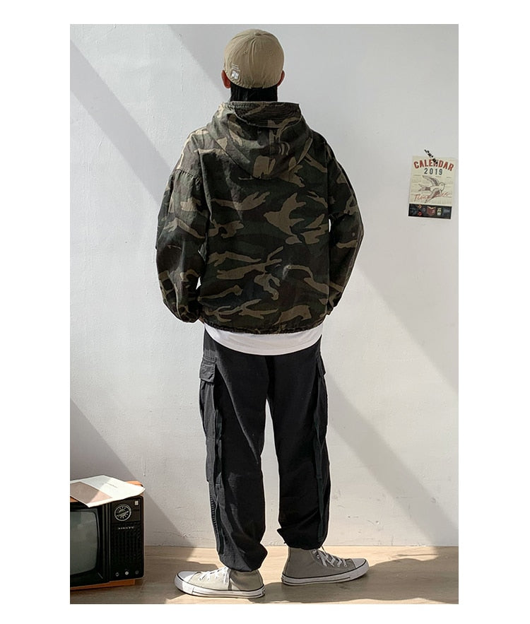 Bonsir Korean Style Hip Hop Military Camouflage Hoodie High Quality Streetwear Tactical Jacket Men Pullover Harajuku Tops Kpop Clothes