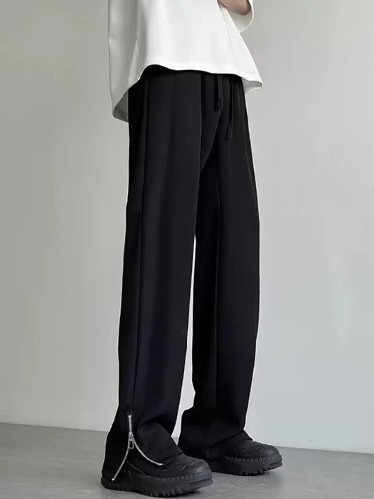 Bonsir Sid-Slit Pants Men Solid Simple Japanese Style Fashion Wide Leg All-match Pockets Harajuku Leisure Streetwear Baggy Pantalones