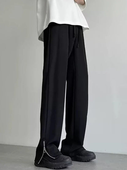 Bonsir Sid-Slit Pants Men Solid Simple Japanese Style Fashion Wide Leg All-match Pockets Harajuku Leisure Streetwear Baggy Pantalones