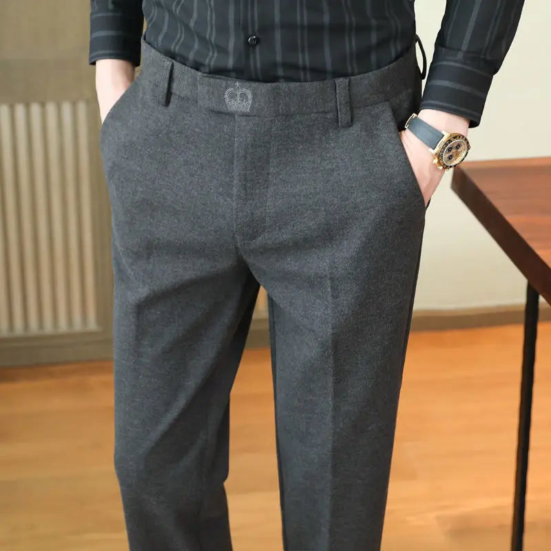 sanyamk Autumn Winter Woolen Business Dress Pants Men High Quality Streetwear Casual Long Trousers Formal Social Suit Pants L72