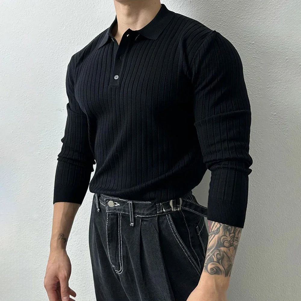 sanyamk Mens Shaping Casual Long Sleeve Sweater 2024 New Genderless Fashion Youth Trend Slim Solid Color Long Sleeve Polo Shirt Unisex