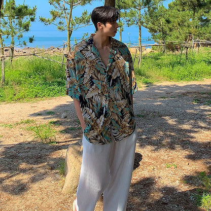 Bonsir Summer Short Sleeved Shirt Men Oversized Casual Printed Shirt Men Streetwear Korean Loose Floral Shirts Mens Hawaiian Shirt