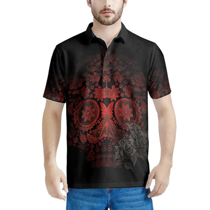 sanyamk Gothic Rose Pattern 2022 Summer Casual Polo Shirt Men Short Sleeve Turn Down Collar Slim Fit Holiday Beach Party Eye-catching