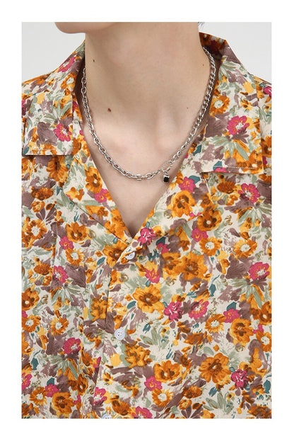 Bonsir Summer Hawaii Shirt For Men Short Sleeve Casual Loose Fashion Holiday Tops Couple Style Floral Print Colorful Beach Retro Blouse