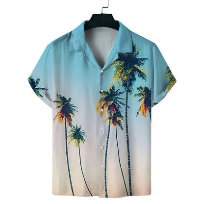 sanyamk Cuba Collar Summer Men's Short-sleeved Printed Shirt Hawaii Beach Vacation