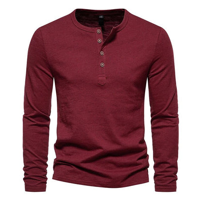 Bonsir Early Autumn Long Sleeve Round Neck Shirts Male Streewtear Simple Tops Men Clothing Casual Solid Button-up Basic Tees Pullover
