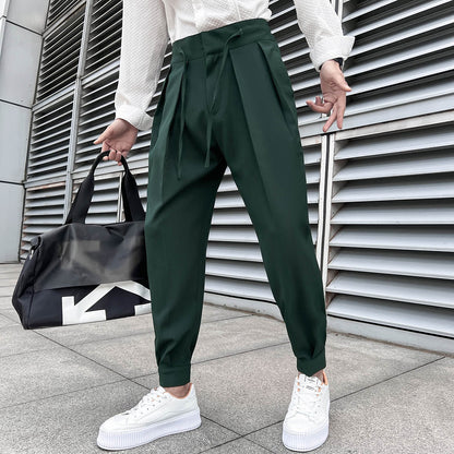 sanyamk New Elastic Waist Drape Suit Pants Men Business Office Casual Pants Male Fashion Loose Social Party Formal Trousers