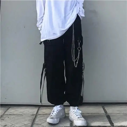 sanyamk Techwear Men's Sets Black Cargo Pants Men's Shirt Kit Long Sleeve Shirts Korean Streetwear Hip Hop Harajuku Spring