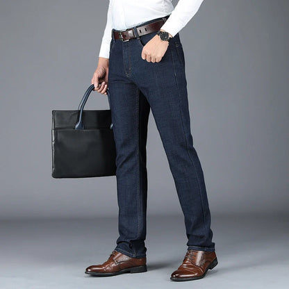sanyamk Autumn Thick Jeans for Men New Solid Color Business Casual Jeans Loose Straight Soft Bamboo Fiber Jeans Men Pants