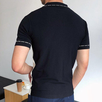 sanyamk New Fashion Streetwear Men's Vintage Patchwork Contrast Color Polo Shirts Men Casual Loose Short Sleeve Lapel Buttoned Pullovers