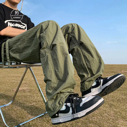 Bonsir Summer Cargo Pants Men Black Wide Cargo Trousers Male Green Casual Loose Japanese Korean Streetwear Hip Hop Safari Style