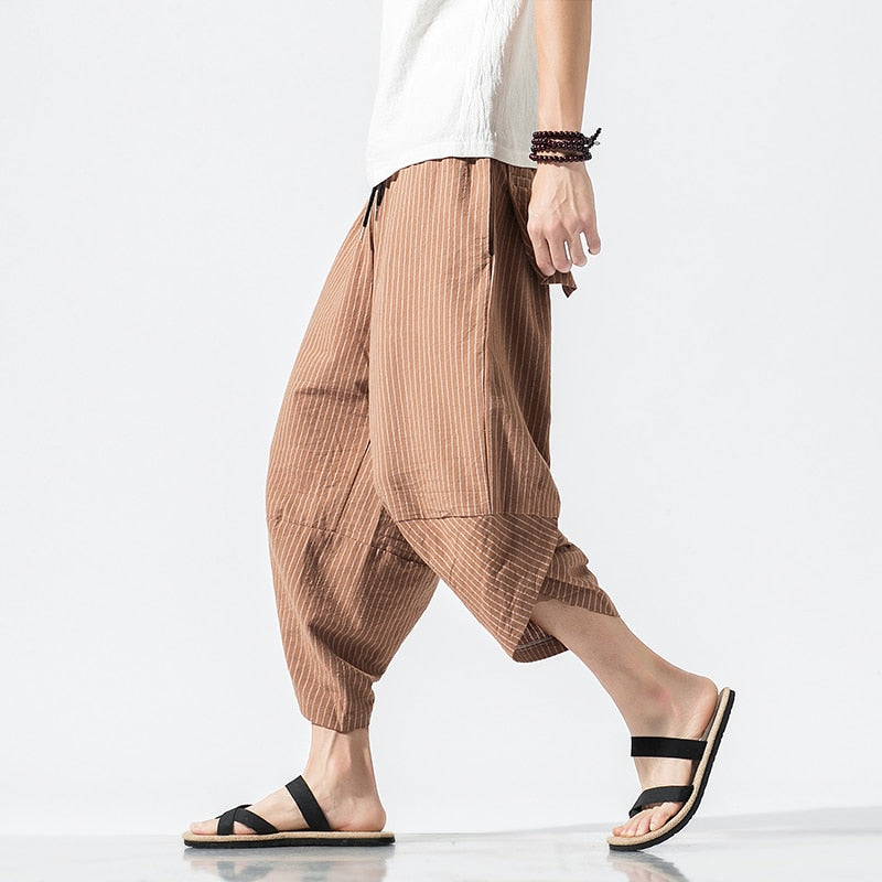 sanyamk Baggy Cotton Harem Pants Men Summer Japanese Vintage Striped Men Women Hip Hop Plus Size 5XL-M Wide Leg Pants Pantalon