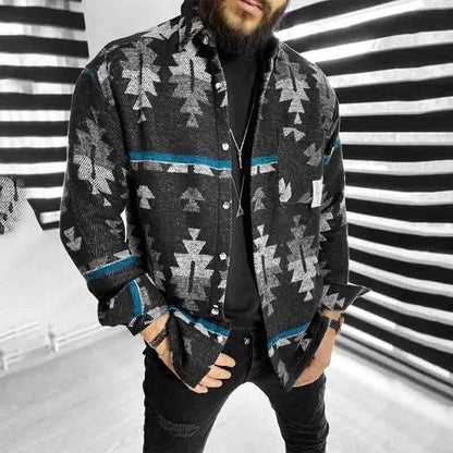 Bonsir Fall Mens Fashion Plaid Printed Shirt Jackets Long Sleeve Turndown Collar Buttoned Outerwear Men Casual Loose Coats Streetwear