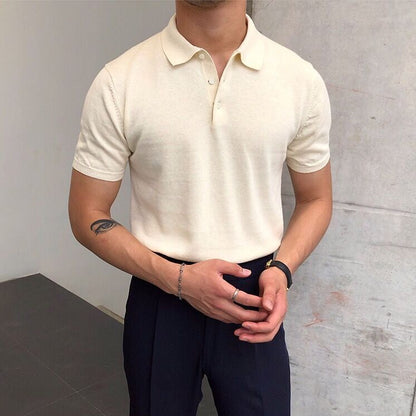 sanyamk Summer Knitted Polo Shirt Solid Color Business Casual POLO Men Short Sleeve Shirt High Quality Golf Shirts Mens Clothes