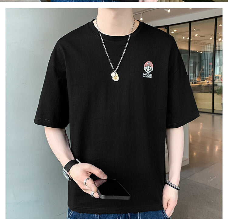 sanyamk Waffle Creative Cartoon Character Men's T-Shirt Loose Round Neck Short-Sleeved Korean Version Men's Top Summer Fashion T-Shirt