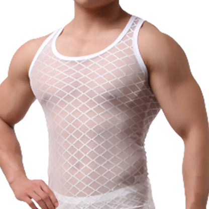 sanyamk Men Summer Sexy Transparent See-through Sexy Vest Sleeveless Shirts Gym Sports Tanks Tops Man Solid Color See Through Undershirt