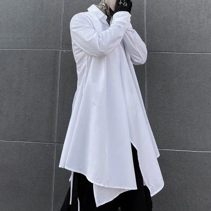 sanyamk Dark Abstinence Long Shirt Men's Simple Personality Strap Shirt Trendy Punk Solid Color Irregular High Street Cardigan Jacket