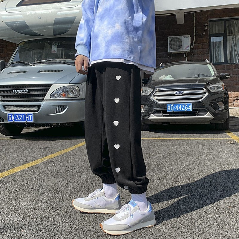 Bonsir Harajuku Baggy Pencil Wide Leg unisex Pants Side Cartoon Printing Sweatpants All-match Ankle-Length Pants Y2K Streetwear Fashion