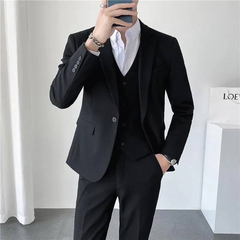sanyamk Men Suit 3 Pieces Solid Color Slim Fitting For Business Leisure Commercial Wedding And Banquet Dresses Jacket Vest With Pants