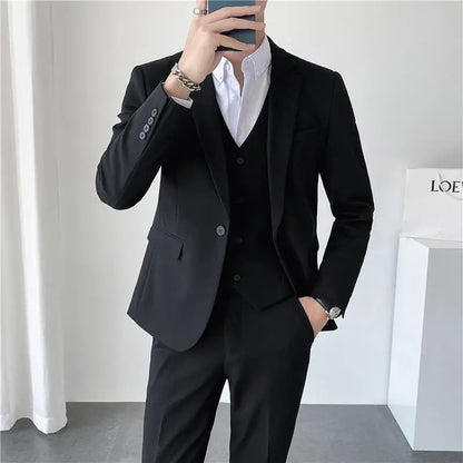 sanyamk Men Suit 3 Pieces Solid Color Slim Fitting For Business Leisure Commercial Wedding And Banquet Dresses Jacket Vest With Pants