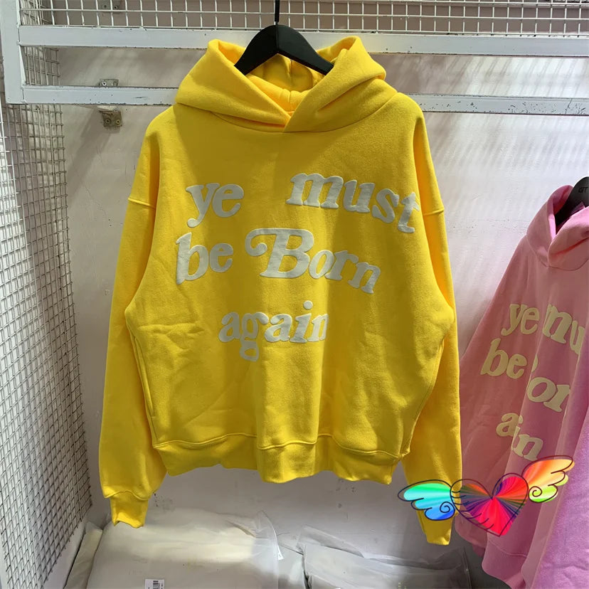 sanyamk Puff Print Kanye West Hoody Men Women 1:1 Pink Ye Must Be Born Again Hoodie Oversize Fit Pullovers CPFM Sweatshirts