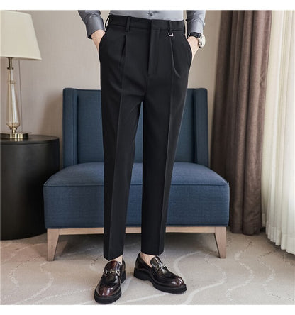 sanyamk Autumn Winter Thickening Business Dress Pants Men Elastic Slim Fit Suit Pants Solid Color Casual Office Social Trousers