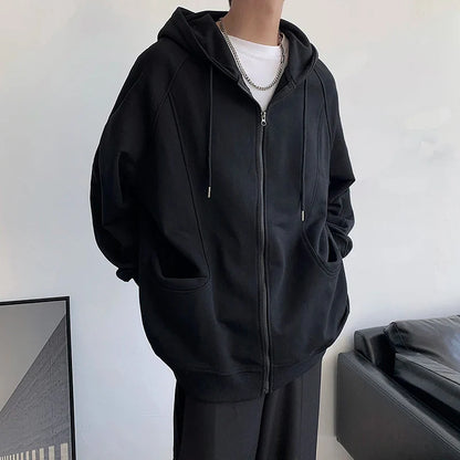 sanyamk  -  Harajuku Y2k Zip Up Hoodie Chic Korean Fashions Graphic Hooded Hoodies Sweatshirts Men Coffee Casual Loose Hoodie