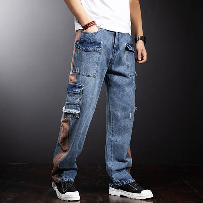 sanyamk Plus Size Jeans Men Denim Pants Baggy Jeans Pants Streetwear Patchwork Trousers Male Big Size Bottoms Fashion Causal