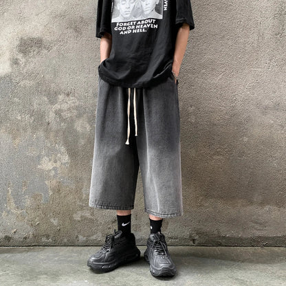 sanyamk Korean Fashion Men Gradient Denim Shorts Wide Leg  Jorts Jeans Man Summer Streetwear Oversize Casual Baggy Jeans Shorts