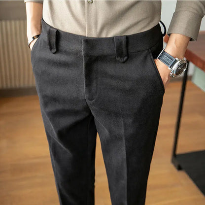 sanyamk Autumn Winter Woolen Business Dress Pants Men High Quality Streetwear Casual Long Trousers Formal Social Suit Pants L72