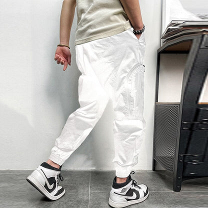 Bonsir Cargo Pants Men Fashion Zippered Pockets Long Pant For Mens Autumn Casual Solid Color Tight Foot Trousers Male Streetwear Summer