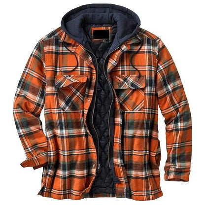 sanyamk Men Winter Jackets Harajuku Plaid Shirts Coats Hooded Zipper Long Sleeve Basic Casual Shirts Jackets European Style Size S-5XL