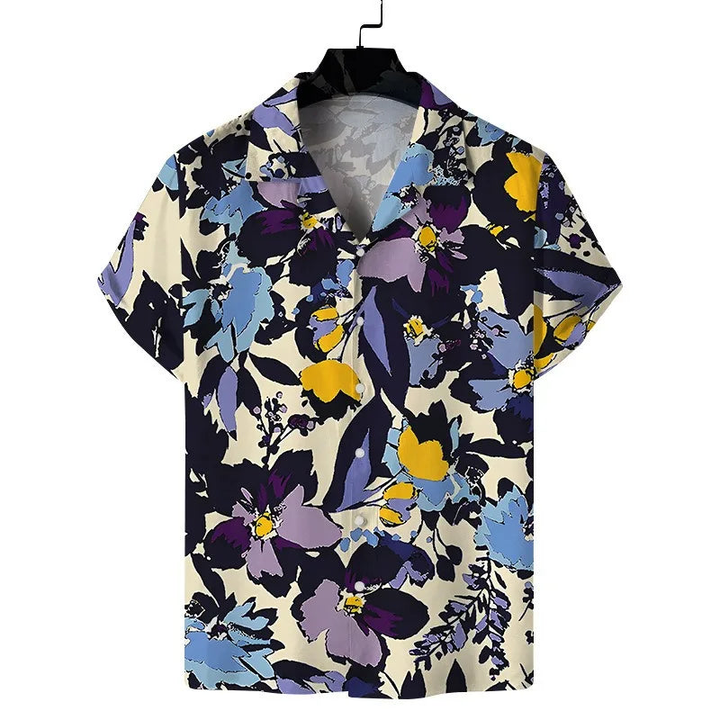 sanyamk Cuba Collar Summer Men's Short-sleeved Printed Shirt Hawaii Beach Vacation