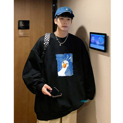 Bonsir Spring And Autumn Cartoon Printed Hoodie Men's American Retro, Apricot, Black, Dark Gray,Round Collar Top Tide Brand Coat M-5XL