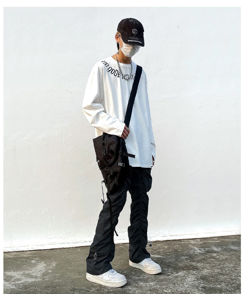 sanyamk Sets With Pants Man Harajuku Punk Men's Streetwear Black Hip Hop Fashion Clothing Casual Tactical Trousers Y2k Goth Flared