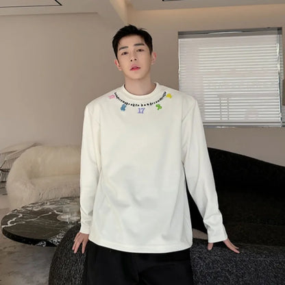 sanyamk  -   Simple Men's Colorful Embroidery Shirt Round Collar Male T-shirts New Stylish Long Sleeve Tops 2024 Spring Summer