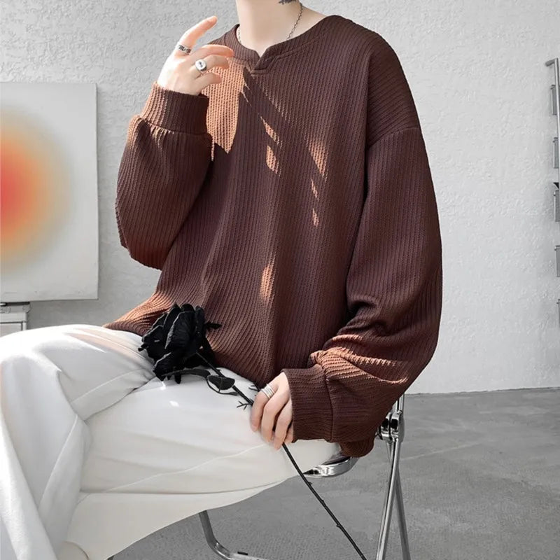 Bonsir High Quality Texture Long Sleeve T shirt For Men Spring Autumn Casual Mens T-shirts Male Tops Classic Clothes Men's T-Shirts