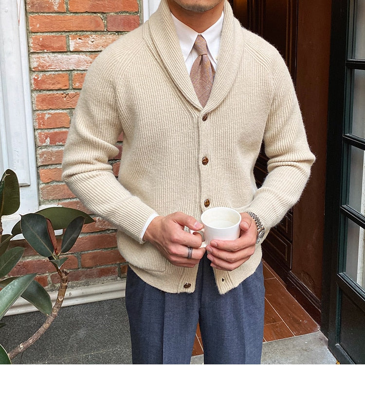 Bonsir Fall lapel Sweater Cardigan Men  Knitting Pocket Sweaters Winter Warm Coat Men Single Breasted Top Cardigan Sexy Pleated Sweater