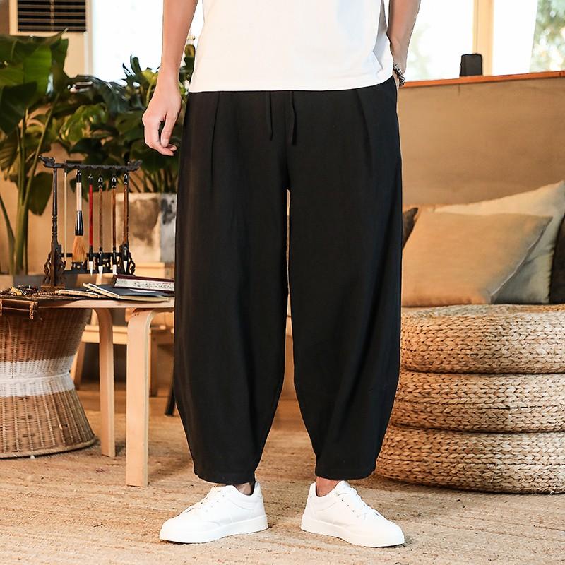 Bonsir Japanese Loose Men&#39;s Cotton Linen Pants Male Summer New Breathable Solid Color Linen Trousers Fitness Streetwear Plus Size M-5XL