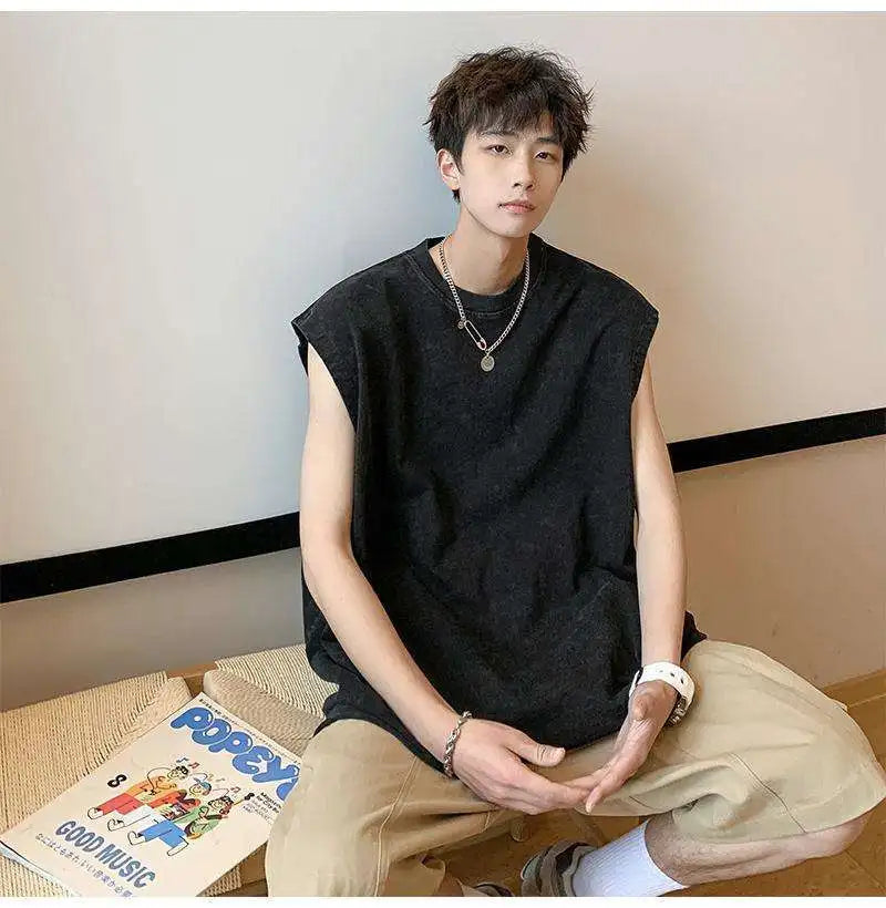 Bonsir Vintage Heavyweight Sleeveless t-shirt Men's Summer Loose Large Size Cotton Sports Fitness Shoulder Tank Top