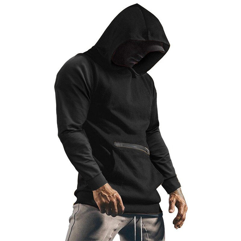 Bonsir Autumn Fashion Solid Hooded T Shirt Men Casual Big Pockets Stitching Drawstring Hoodies Male Fall Long Sleeve Hoodie Sweatshirts