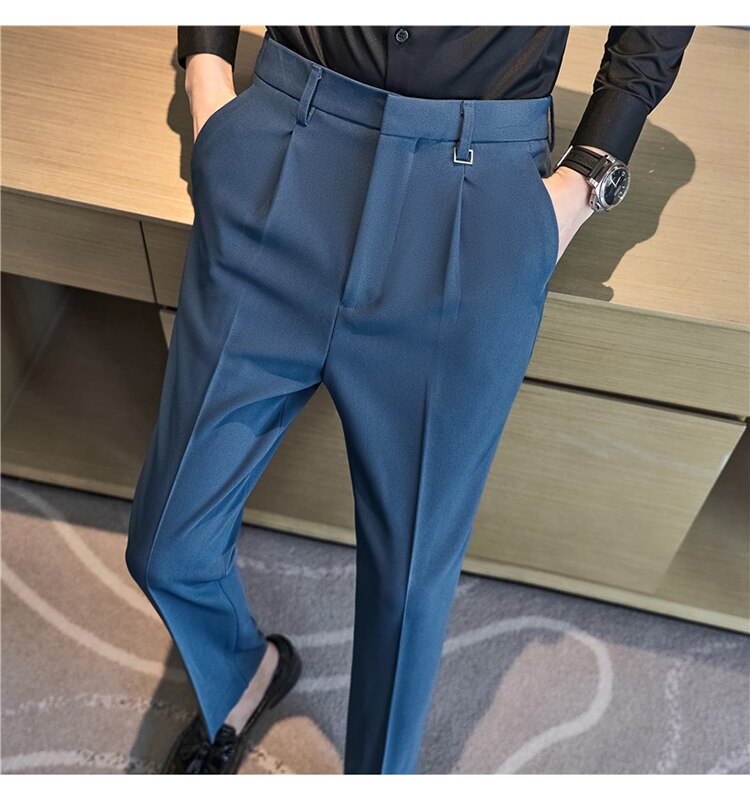 Bonsir Autumn Winter Thickening Business Dress Pants Men Elastic Slim Fit Suit Pants Solid Color Casual Office Social Trousers