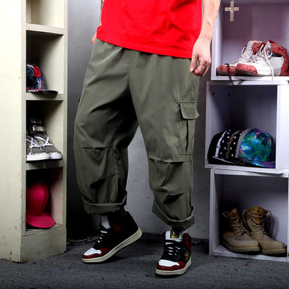 sanyamk Spring Summer Fashion Loose Baggy Trousers Men's Casual Cargo Pants Wide Leg Big Pocket Hiphop Harem Streetwear Clothing