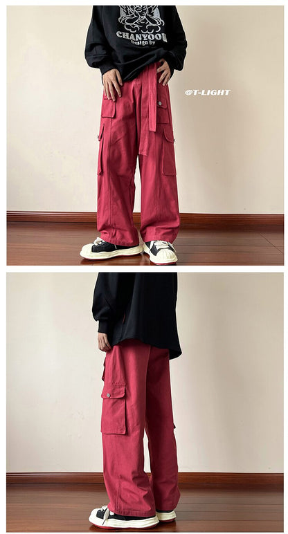 Bonsir High Street Casual Multi-pockets Overalls Men's and Women's New Autumn Cargo Pants Loose Straight Wide Leg Pants With Belt