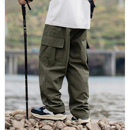 Bonsir Patch Pocket Work Pants Autumn Mountain Style Light and Thin Loose Pleated Casual Streetwear Men Clothing